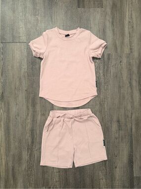 Kids Short Sleeve Tee and Shorts Matching Set - Dusty Pink